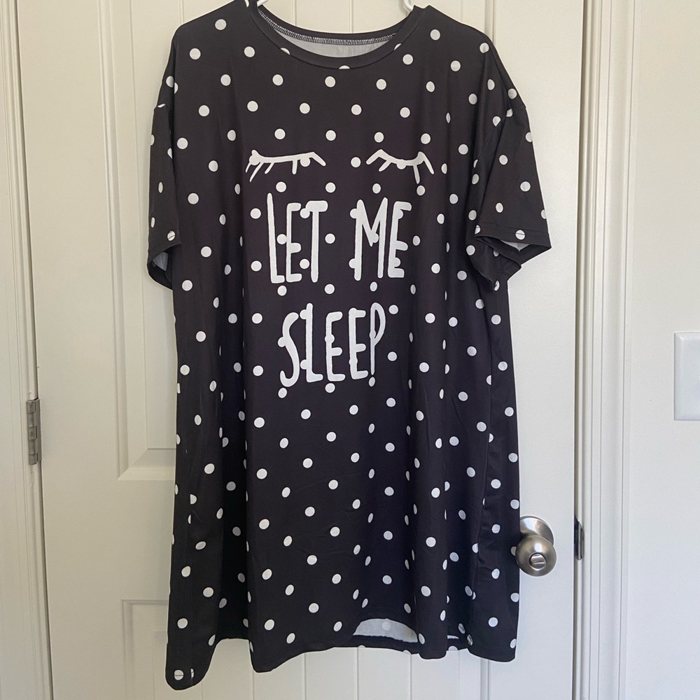 Women’s black white polka dotted tshirt nightgown sleep dress pajamas XL